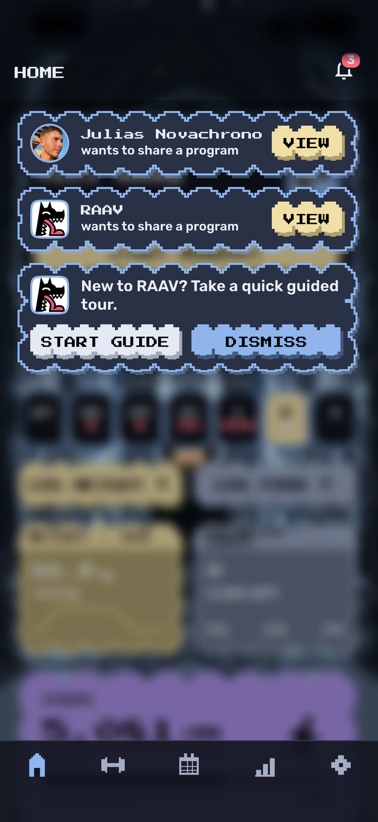 RAAV home screen with program invitations from coaches