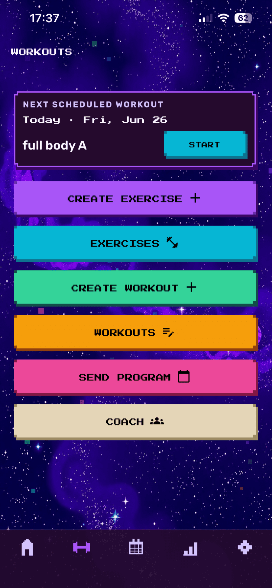 RAAV create-workout screen showing a list of exercises with their set counts
