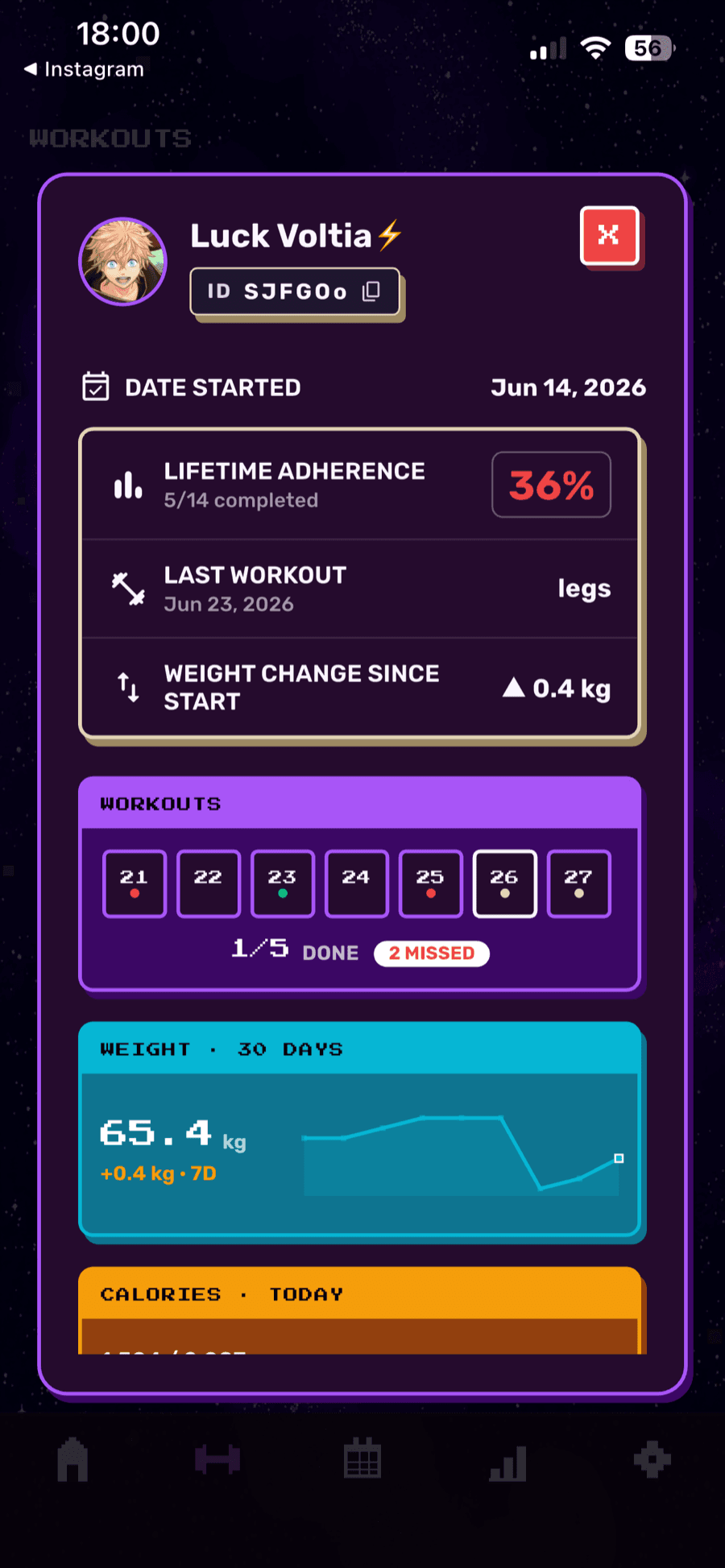 RAAV coach view showing an athlete's stats and adherence
