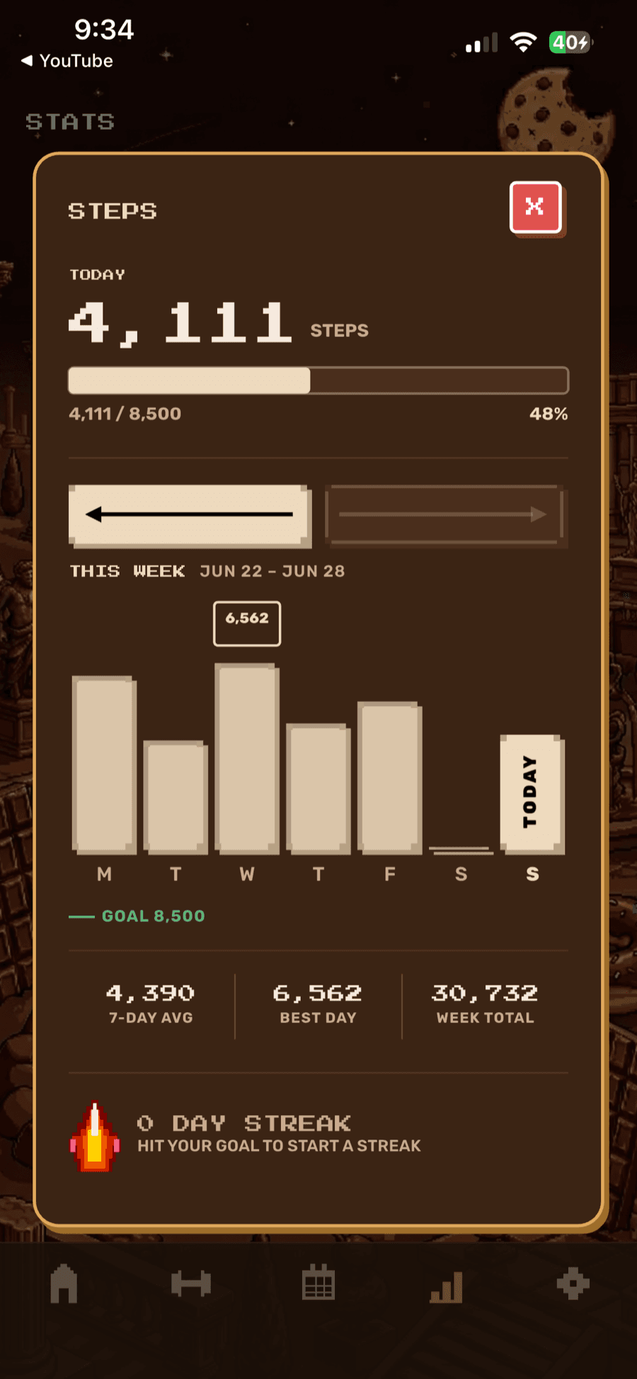 RAAV steps — daily count, weekly pattern, and streak